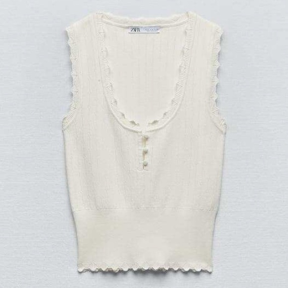 ZARA White Plunge Neckline Sleeveless Sweater